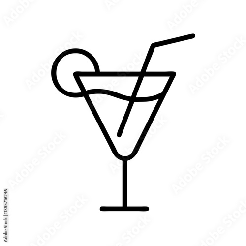 Martini cocktail glass with straw and citrus garnish vector icon illustration