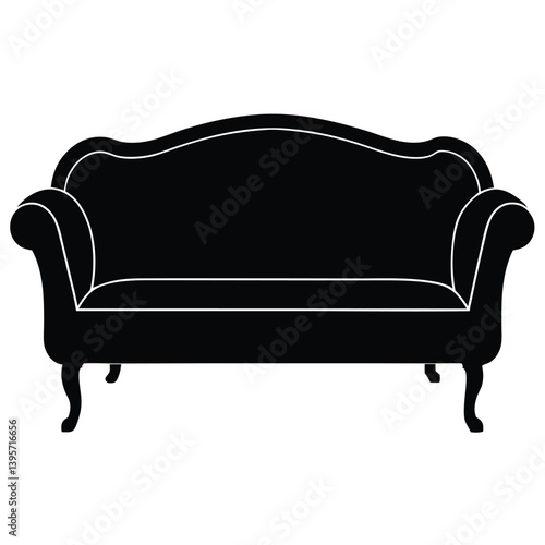classic upholstered sofa silhouette vector isolated on white background