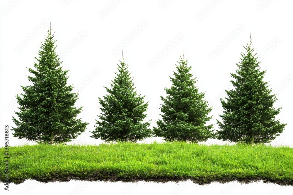 Obraz premium A trees on a grassy patch isolated white background