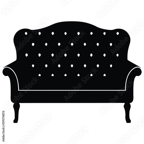 classic upholstered sofa silhouette vector isolated on white background