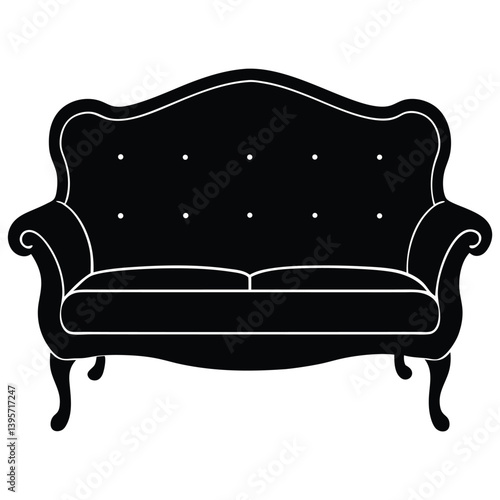 classic upholstered sofa silhouette vector isolated on white background