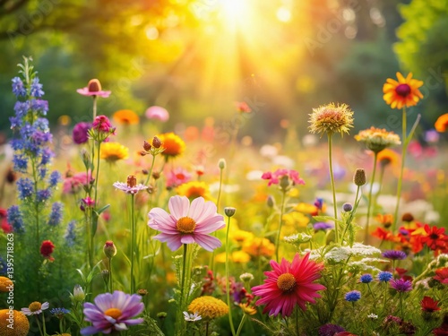Dreamy Wildflower Garden in Soft Sunlight - Rule of Thirds Composition