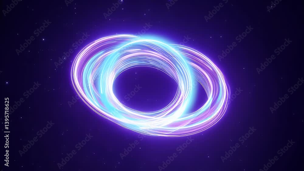 Glowing neon orbital rings smoothly spinning and leaving subtle trails of lavender and blue glimmers Glowing neon orbital rings smoothly spinning and leaving subtle trails of lavender and blue glimmers