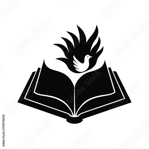 Flying Dove and Flames from Open Bible Scene