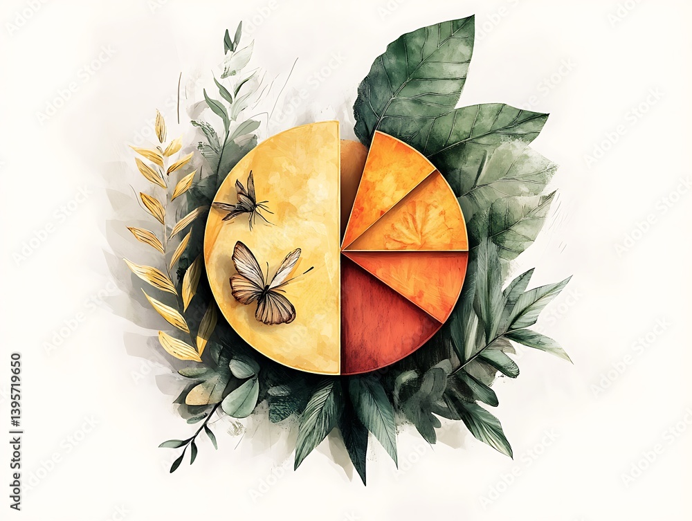 A vibrant pie chart design surrounded by nature, showcasing balance and proportion.