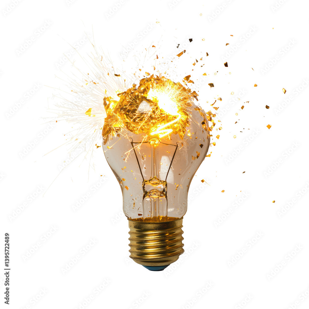 Light Bulb Symbolizing Ideas concept. Exploding Lightbulb Representing Energy and Innovation