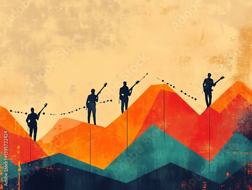 Obraz na płótnie Musicians standing on a graph of declining success. w salonie