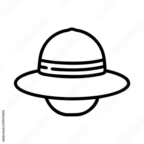Outline pith helmet safari hat vector drawing for adventure travel and sun protection