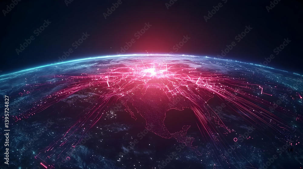 Obraz premium Global Networked Cities Illuminated Globe Visualization