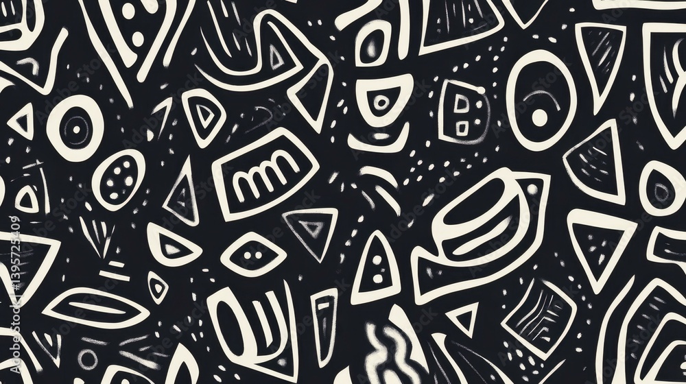 Naklejka premium Monochrome Abstract Shapes Backdrop with Bold Brushstrokes and Organic Forms