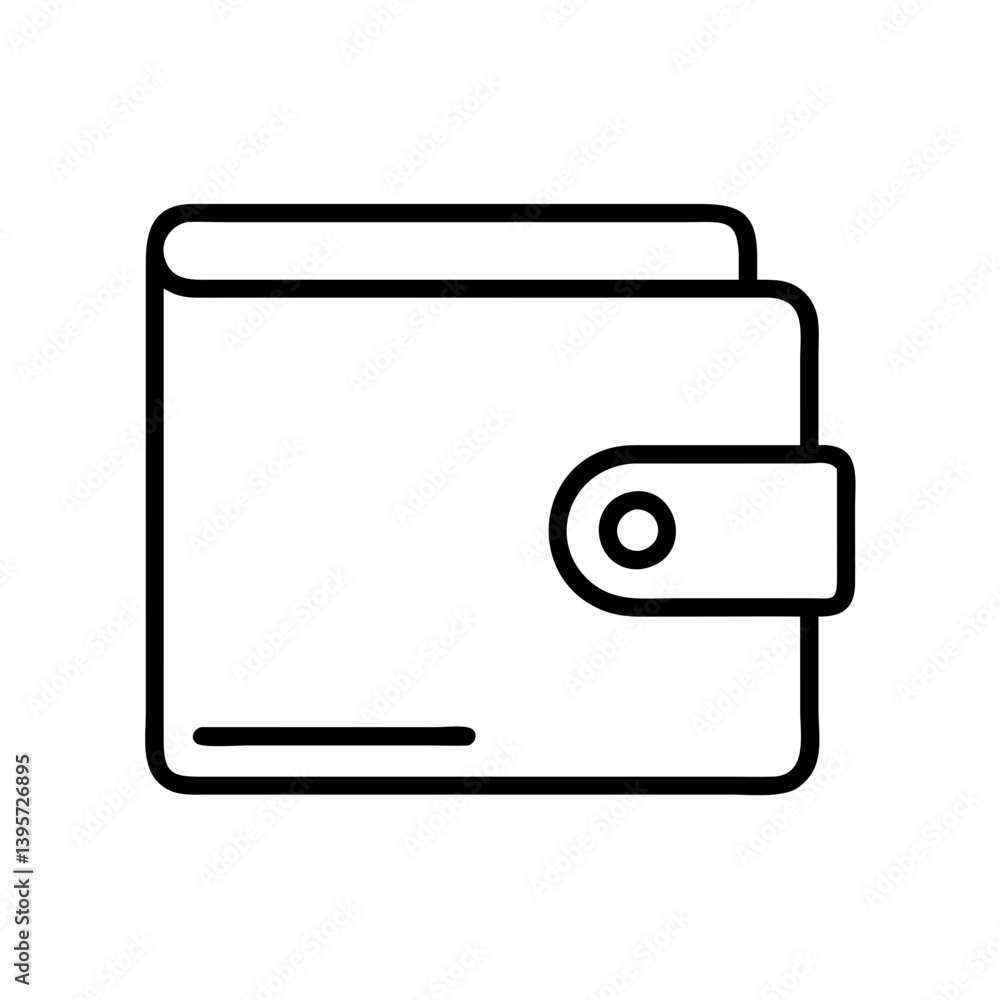 Outline drawing of a classic leather wallet for money and credit cards storage Outline drawing of a classic leather wallet for money and credit cards storage