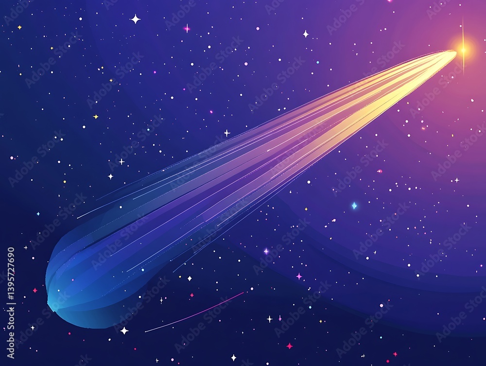 A vibrant comet streaks across a star-studded cosmic expanse.