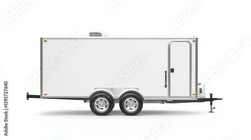 White Enclosed Cargo Trailer Vehicle with Wheels Door and Hitch Isolated on White Background