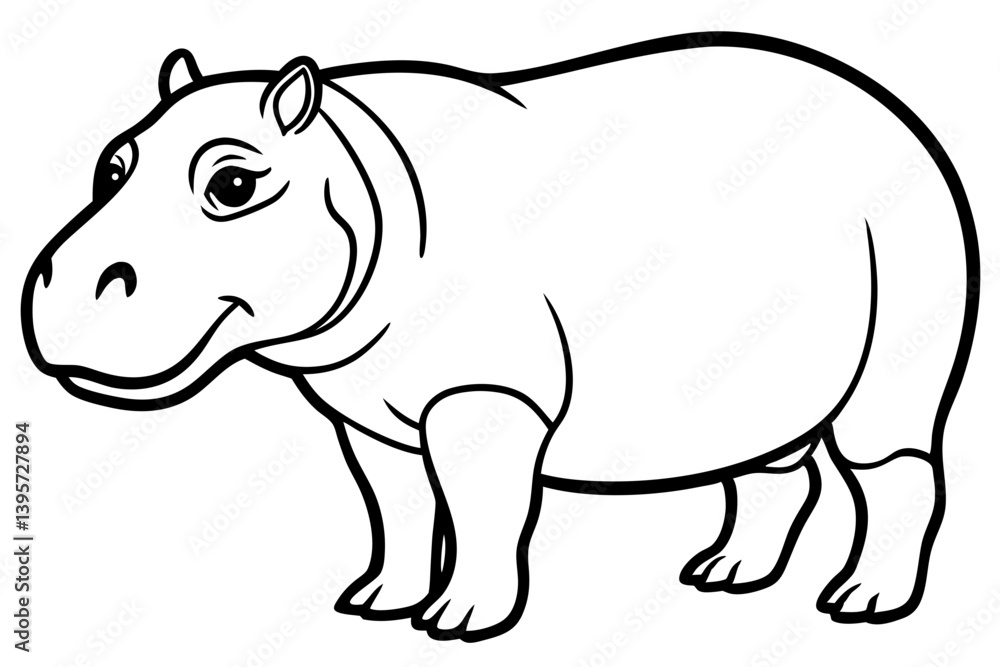 Naklejka premium Minimalist Hippopotamus Line Art Vector on White Background