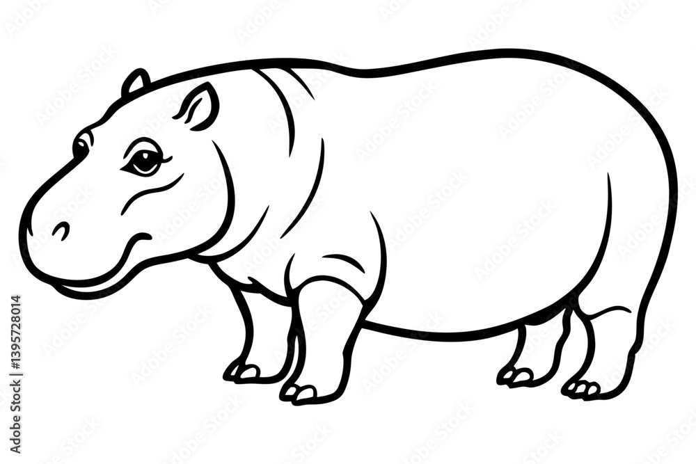 Minimalist Hippopotamus Line Art Vector on White Background Minimalist Hippopotamus Line Art Vector on White Background