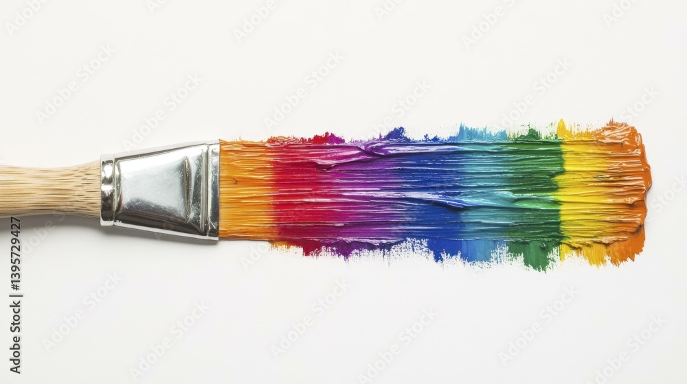 Fototapeta premium Rainbow Paint Stroke Applied with Brush on White Paper