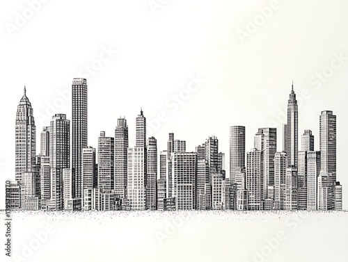 Obraz na płótnie A detailed pen-and-ink drawing of a modern city skyline. w salonie