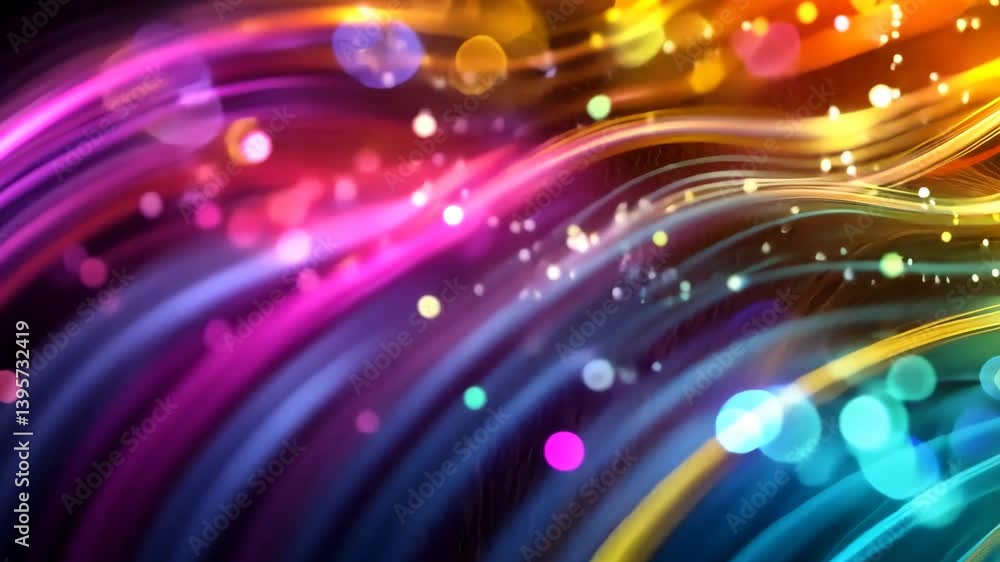 Fließende Lichtwellen mit Partikeln in Farbe