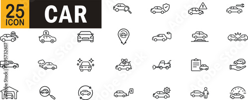 Car editable outline icon set. vehicle repair garage insurance rental and more.