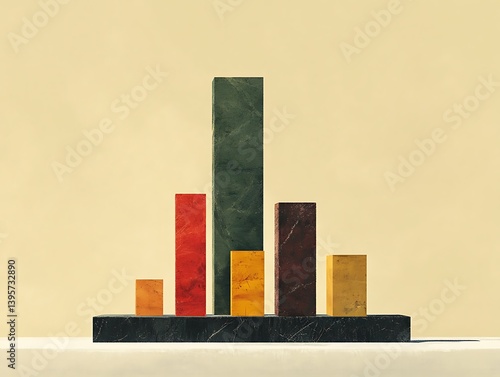Obraz na płótnie A bar graph composed of colored rectangular blocks, visually representing growth and progress. w salonie