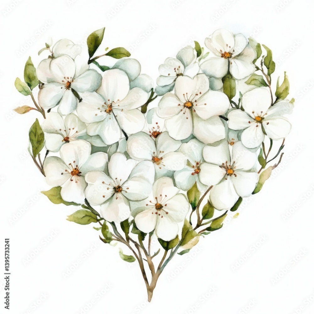 Fototapeta premium Watercolor heart bouquet with white flowers