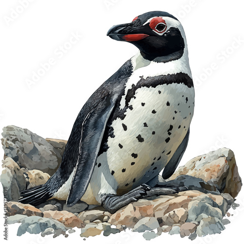 Penguin, watercolor illustration, isolated on a white background.

