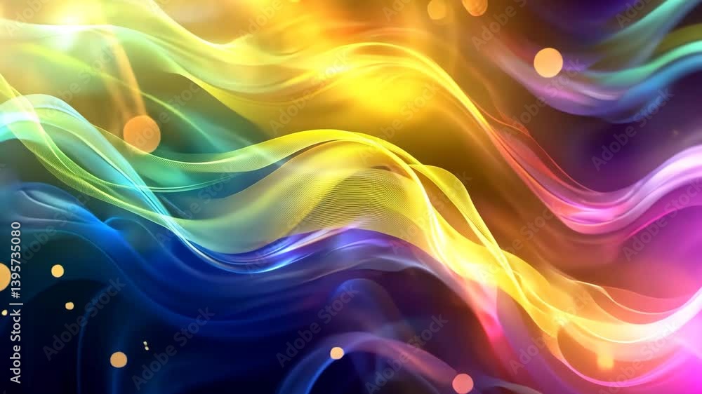 Regenbogenfarbene Lichtlinien mit Glanzpartikeln