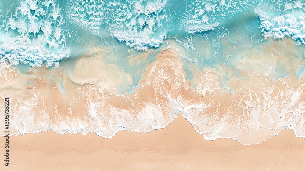Fototapeta premium A top-down view of the ocean, showing turquoise water and white foam