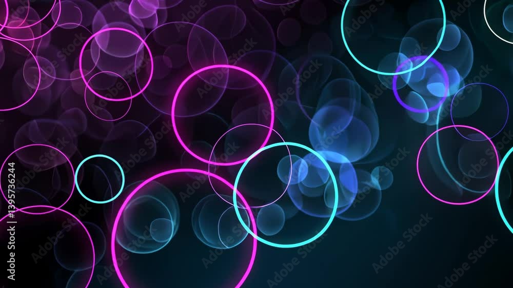 Leuchtende Neonkreise auf schwarzem Untergrund