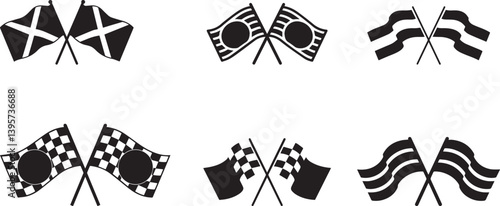 Black and white racing flags graphic design set