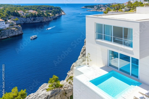 Modern white villa overlooking picturesque calanques national park in southern france