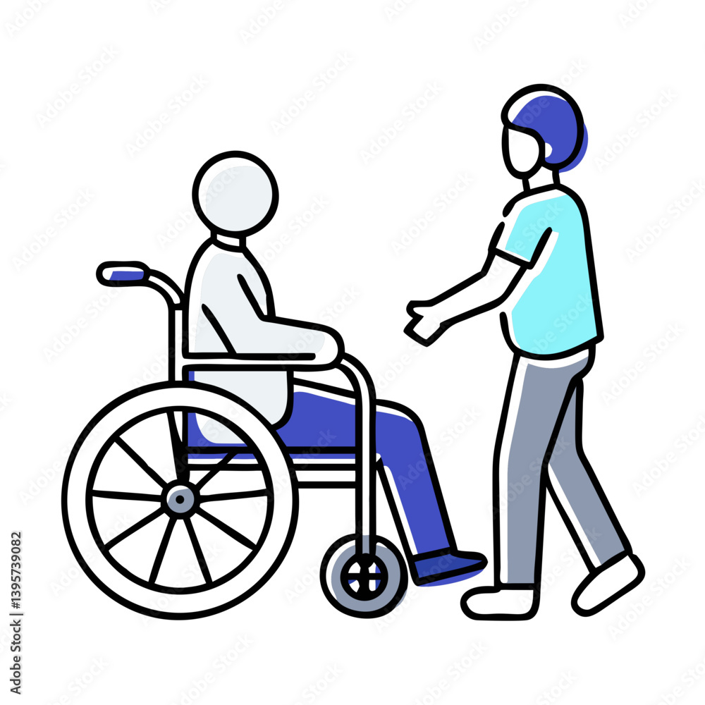 Healthcare worker near elderly person in wheelchair Healthcare worker near elderly person in wheelchair