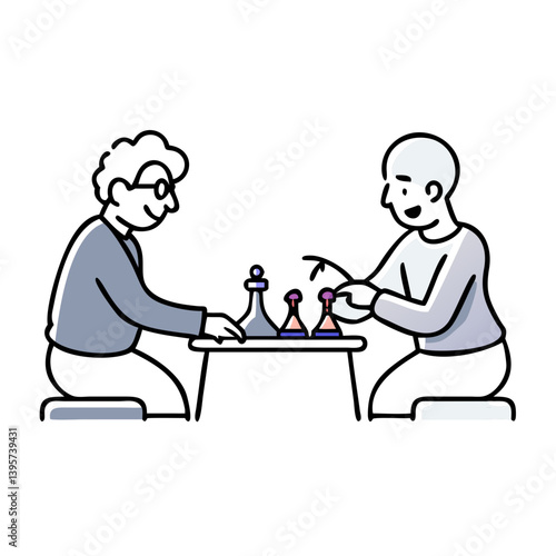 Two elderly people playing chess