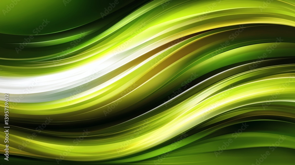 Obraz premium Abstract design with vibrant green and yellow flowing lines.
