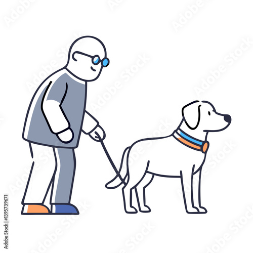 Elderly man walking with dog