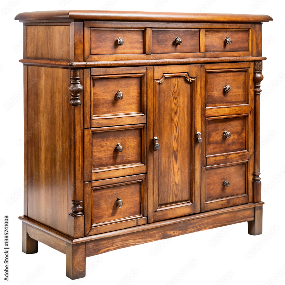 Fototapeta premium Old wooden cabinet dresser isolated on transparent background 
