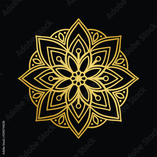  Hand drawn mandala round ornament, Pattern in the form of a mandala. Henna tattoo mandala. Mehndi style. Decorative pattern in oriental style. Coloring book page