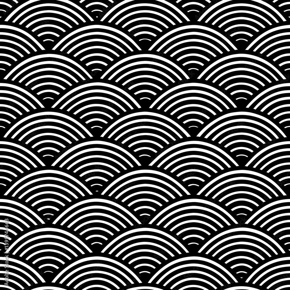 Seamless Japanese Wave Pattern (Seigaiha Style)
Seamless Japanese Wave Pattern (Seigaiha Style)