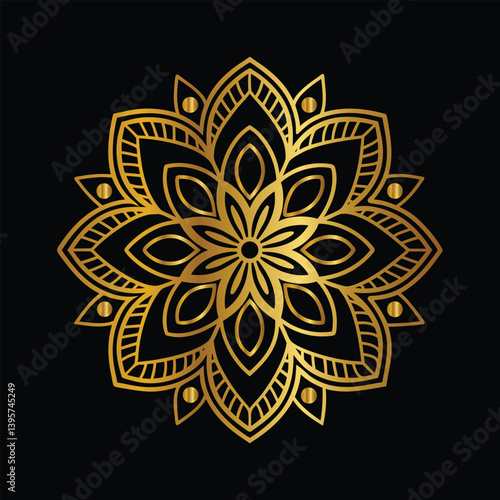  Hand drawn mandala round ornament, Pattern in the form of a mandala. Henna tattoo mandala. Mehndi style. Decorative pattern in oriental style. Coloring book page