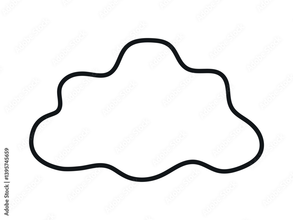 Black cloud Outline isolated on white background. Concept of abstract shapes, minimalist design, sky, weather symbols, icon, print, and design element for creative and decorative projects. Contour Black cloud Outline isolated on white background. Concept of abstract shapes, minimalist design, sky, weather symbols, icon, print, and design element for creative and decorative projects. Contour