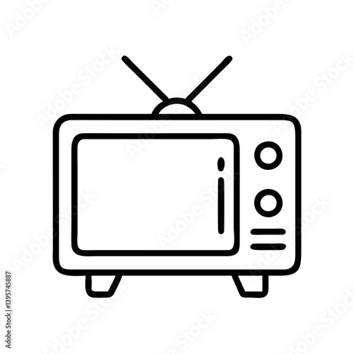Retro television set vector icon illustration vintage tv antenna and buttons art
