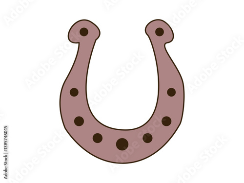 Brown Horseshoe with Black Dots Isolated on White Background. Concept of Luck, Good Fortune, Rustic Charm, Western Symbolism. Decorative Element for Design, Lucky Charm, Rustic Decor, Horse Theme