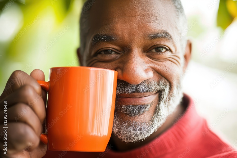 Man holding orange coffee mug isolated on white background Man holding orange coffee mug isolated on white background