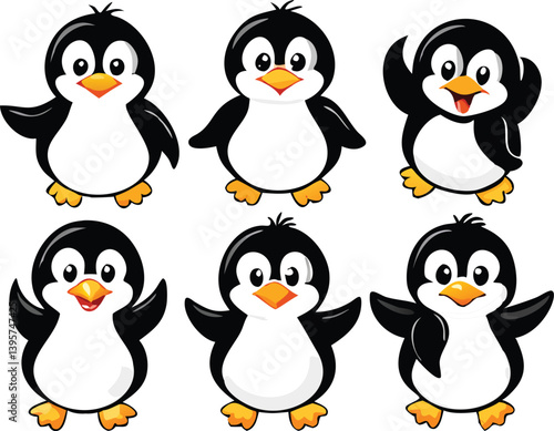 Cute Winter Penguin  – Cartoon Arctic Penguins in Hats, Scarves, and Holiday Outfits for Christmas, Kids Decor, Stickers, and Greeting Cards