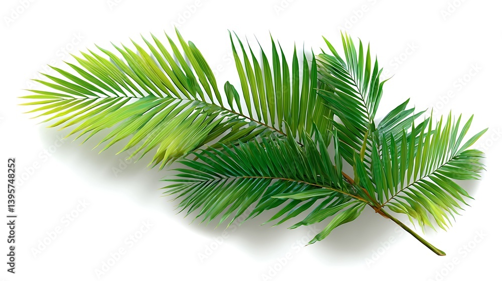 Naklejka premium Green palm leaf with shadow isolated for summer designs 