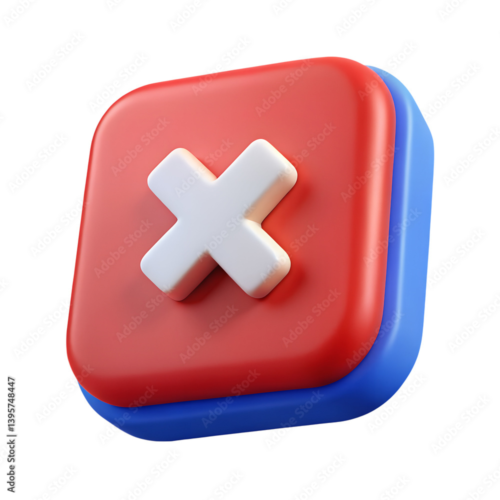 Obraz premium 3D Red Cross Button Icon on Transparent Background
