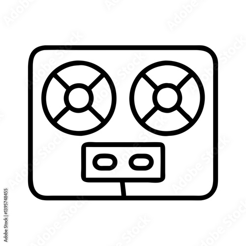 Outline vector graphic of a vintage reel to reel tape recorder audio equipment