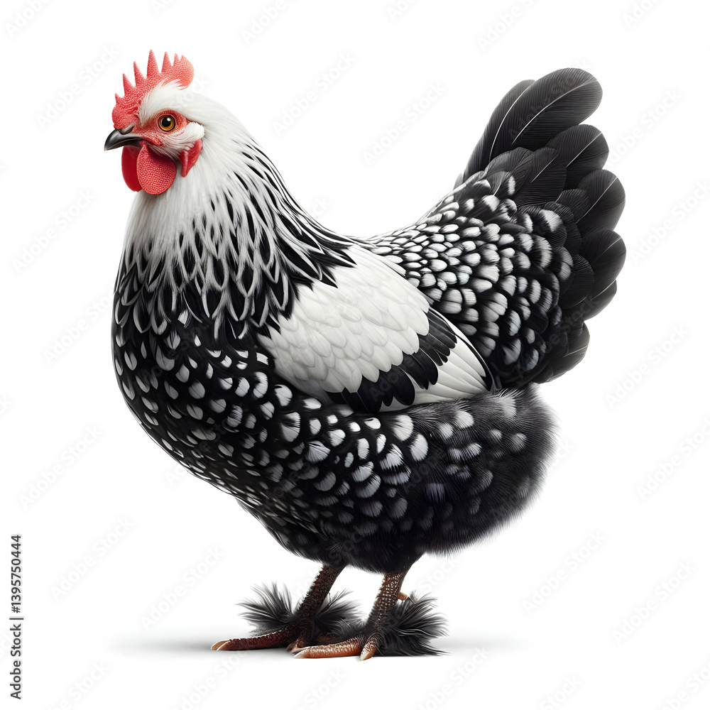 Fototapeta premium Black and white chicken isolated use for farm animals