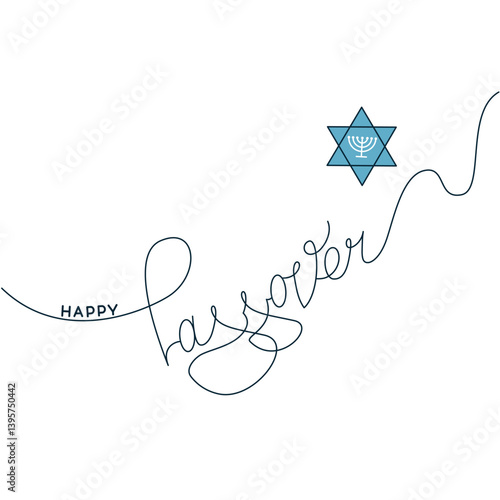 Happy Passover. Spring April Jewish holiday. Inscription in handwritten letters, one solid black line. English words. Vector card with editable stroke.