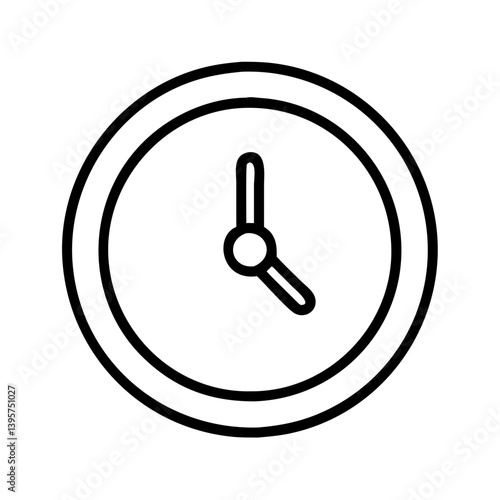 Clock time icon vector illustration showing hours and minutes in outline black style